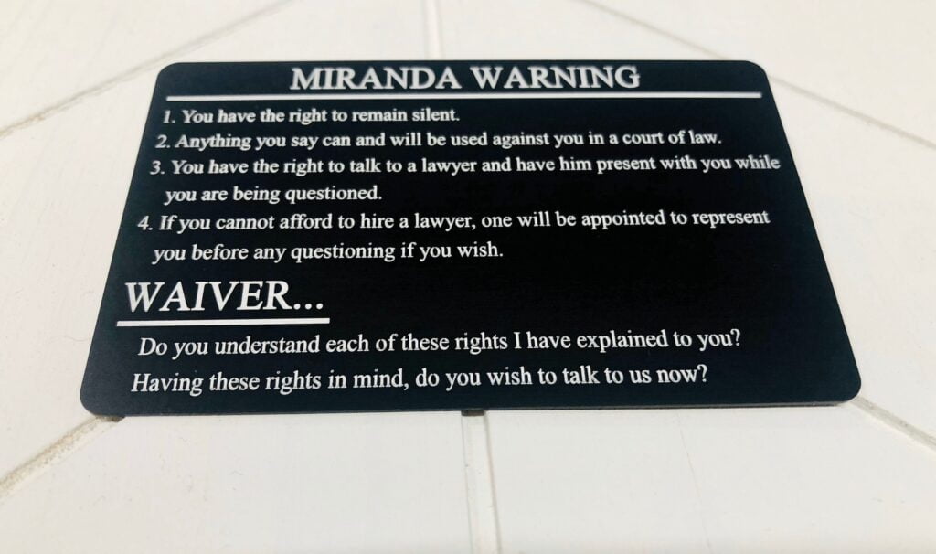 Miranda Warning And ROHRS Admonishment Card Engraved On Etsy Hong Kong