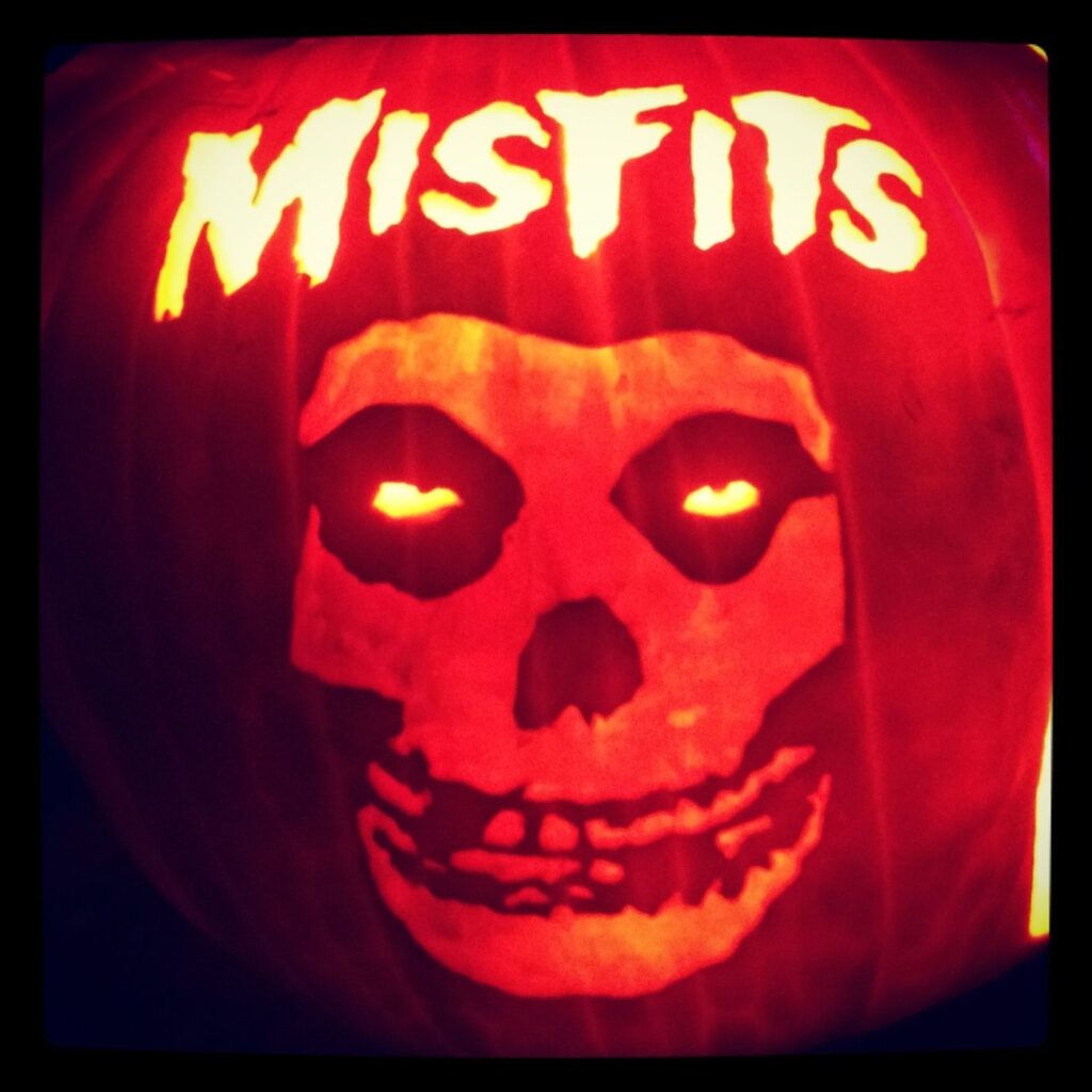 Misfits Carved On A Real Pumpkin We Grew In Our Garden Used A Stoneykjns Pattern Amazing Pumpkin Carving Halloween Pumpkins Carvings School Halloween Party