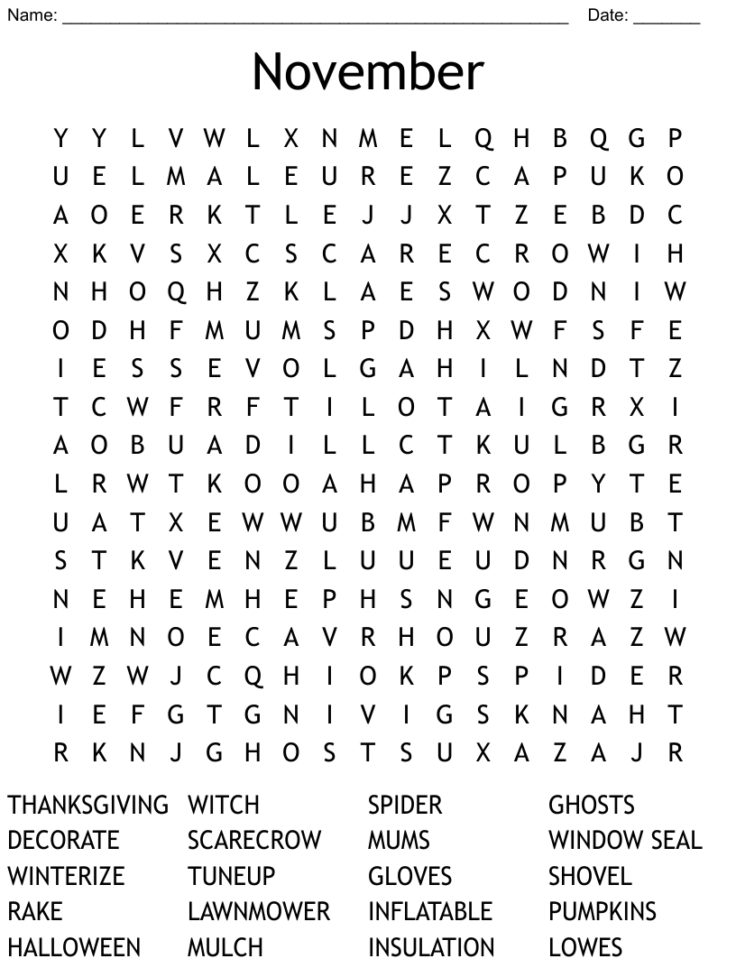 November Word Search Printable Free Printable Templates