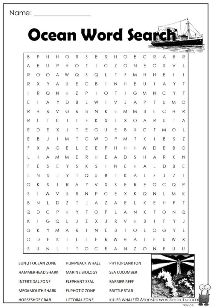 Ocean Word Search Monster Word Search