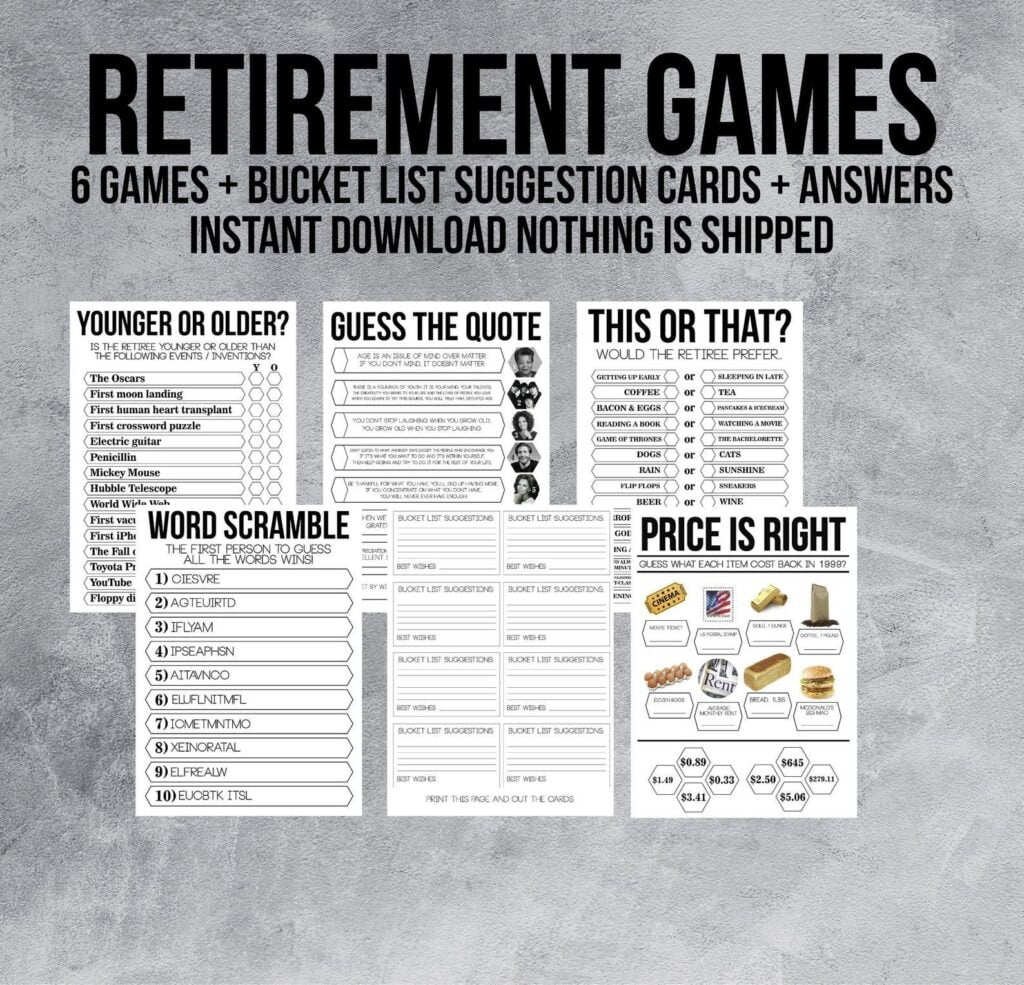 Party Games Retirement Party Game Would He Rather Printable Retirement This Or That Simple Retirement Games Fun Black And White Retiree They Rather MB2 Paper Party Supplies Party Supplies Silver trend