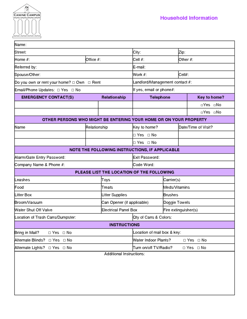 Pet Sitting Forms Free Printable Documents Pet Sitting Forms Pet Sitting Contract Pet Boarding