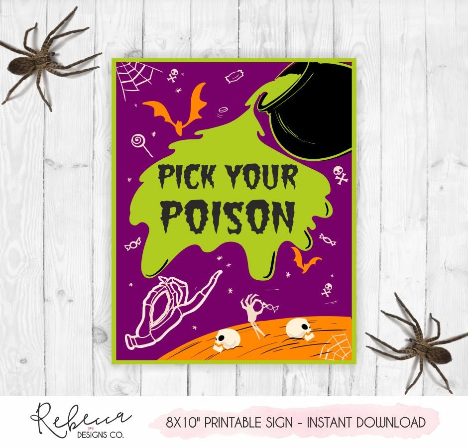 Pick Your Poison Sign Printable Halloween Sign Halloween Party Decor Halloween Decoration Halloween Drinks Sign Halloween Haunted House