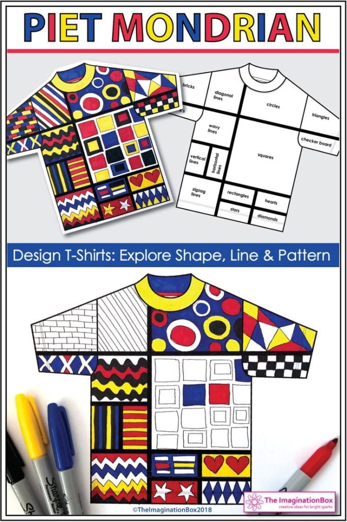 Piet Mondrian T Shirt Art Activity Explore 2D Shapes Color Line And Pattern Mondrian Art Art Videos For Kids Line Art Lesson