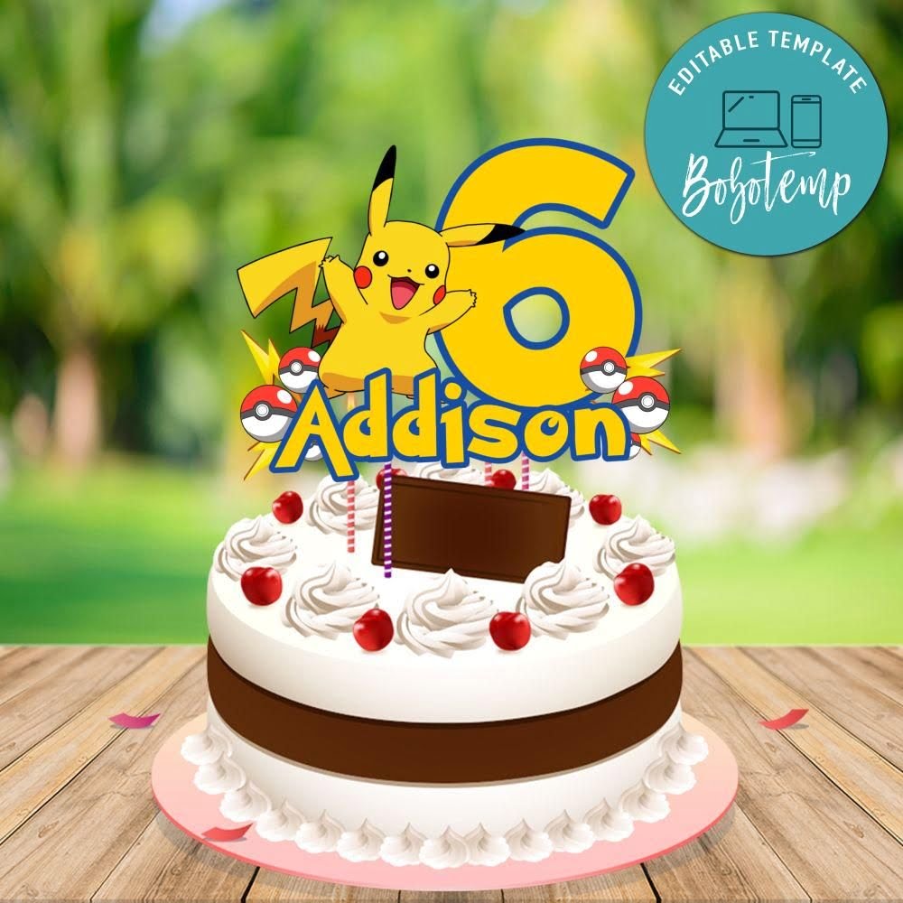 Pikachu Pokemon Birthday Cake Topper Template Printable DIY Bobotemp