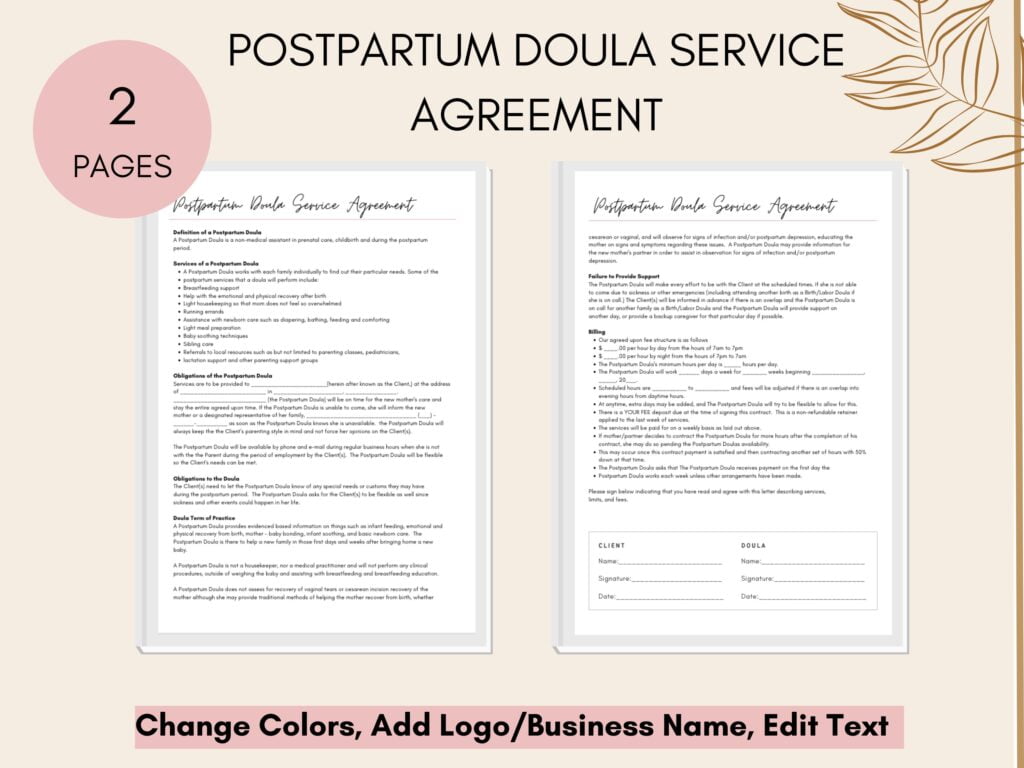 Printable Doula Contract Template