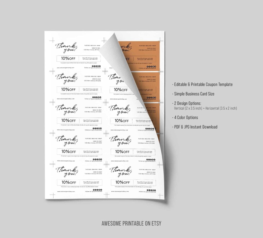 Printable Business Coupon Template Simple Business Card Size Etsy