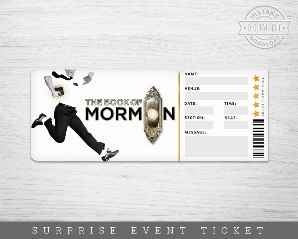 Printable The Book Of Mormon Broadway Surprise Ticket Book Of Etsy
