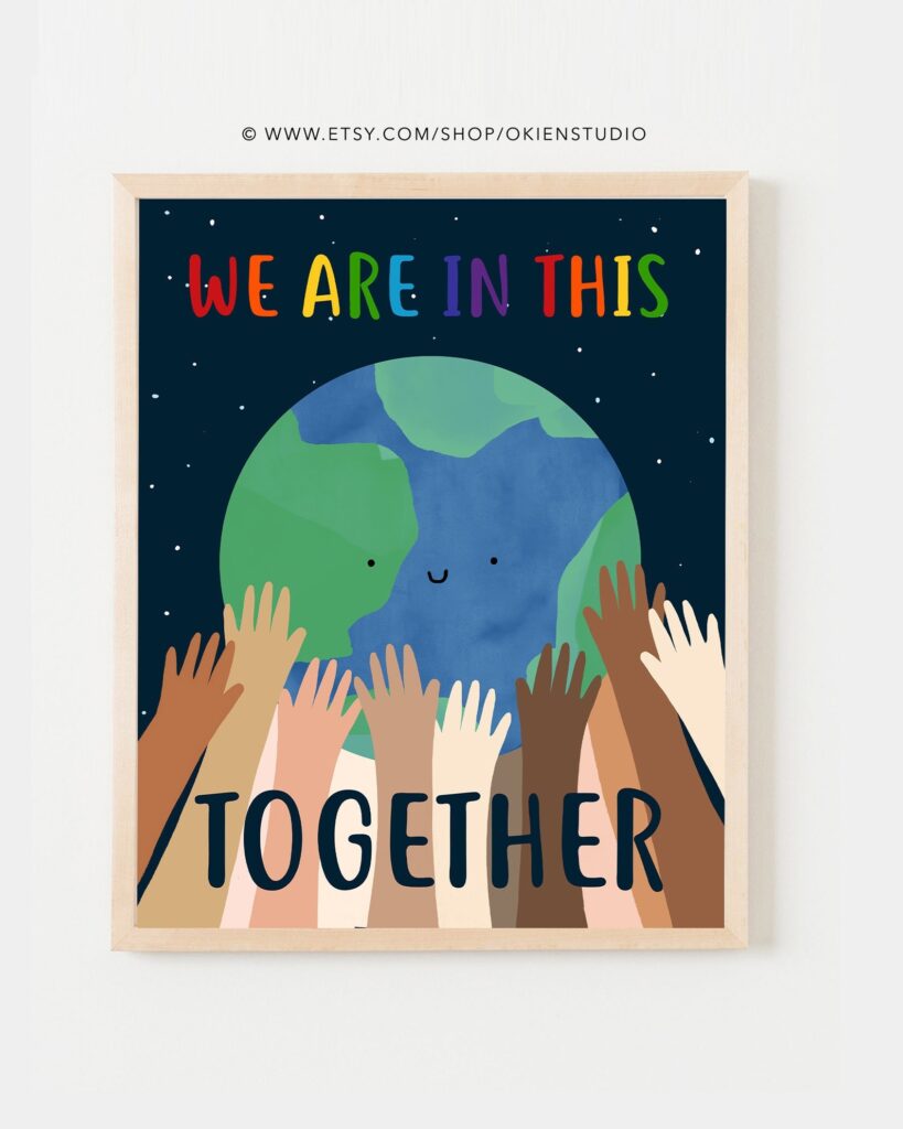 Printable Together Diversity Poster Earth Hands Print Etsy de