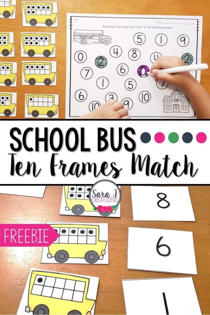 School Bus Ten Frames Matching Activity Math Centers Middle School Ten Frame Activities Differentiation Math
