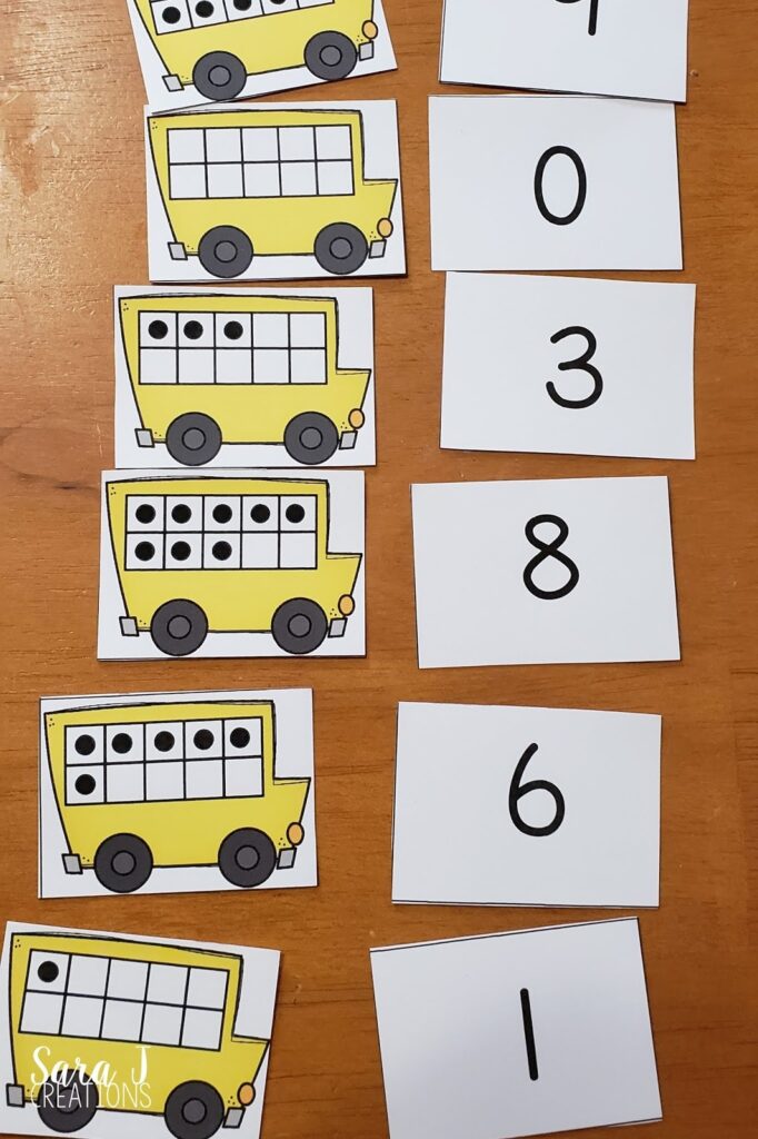 School Bus Ten Frames Matching Activity Sara J Creations