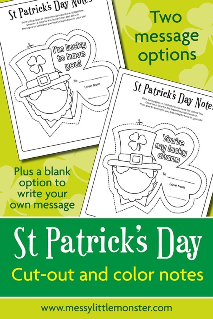 St Patrick s Day Printable Notes Messy Little Monster