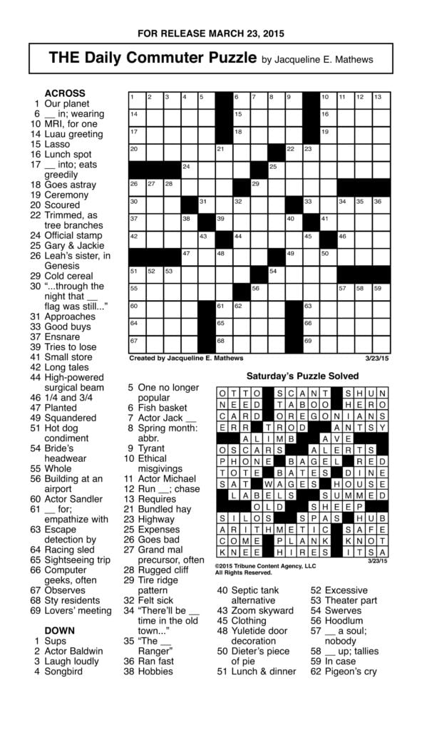 THE Daily Commuter Puzzle Tribune Content Agency