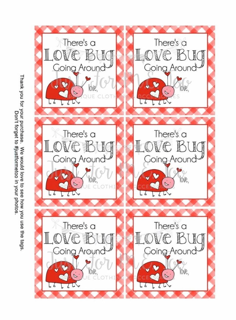 Valentine Printable Tags Instant Download Valentine s Day Tags Square Gift Tags Teacher Tag Love Bug Tag Treats School Tag