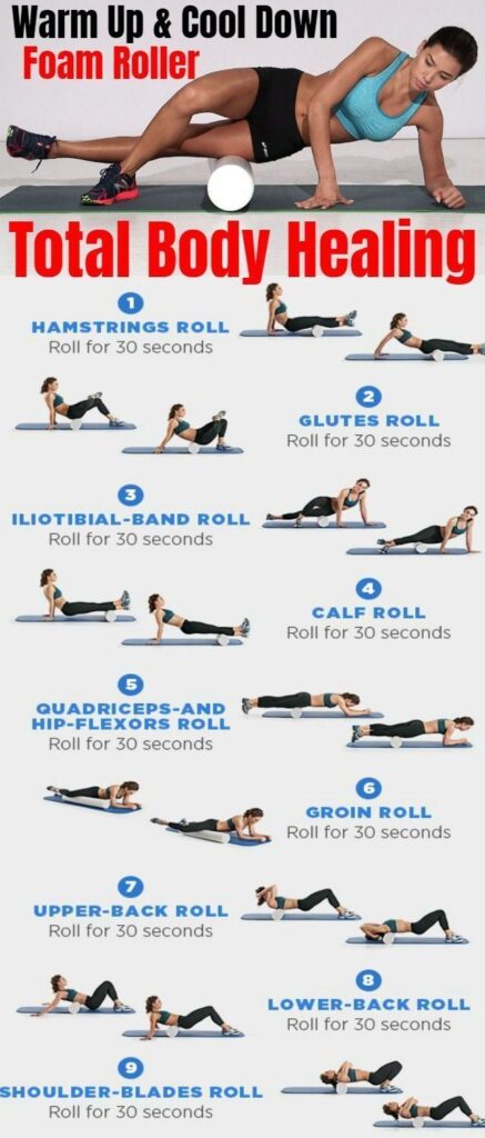 Warm Up And Cool Down For Total Body Healing Using A Foam Roller With 6 Exercises GymGuider Roller Workout Foam Roller Exercises Foam Roller
