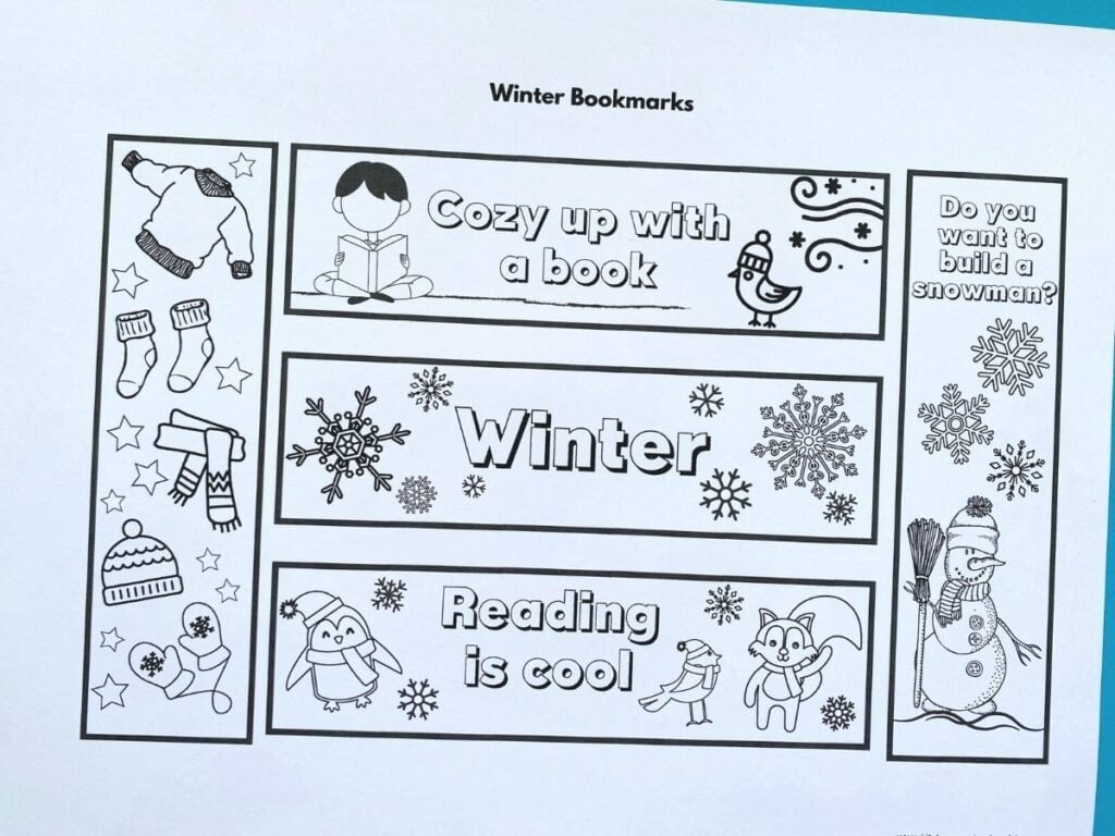 Winter Printable Bookmarks To Colour