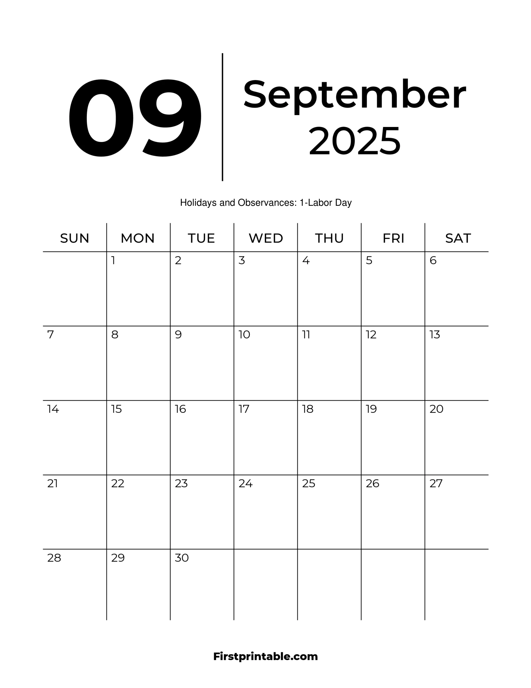 Blank September 2025 Calendar