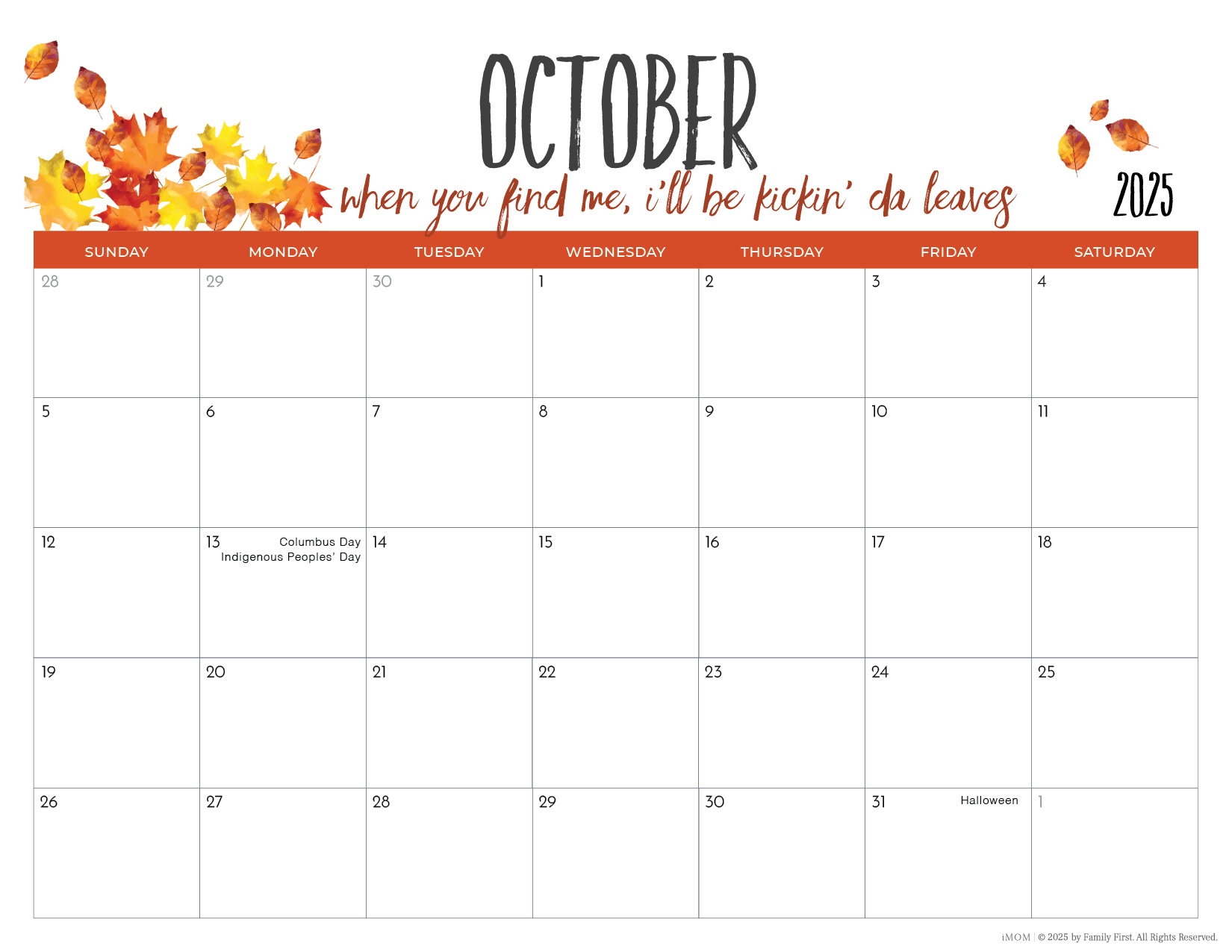 October 2025 Calendar Template