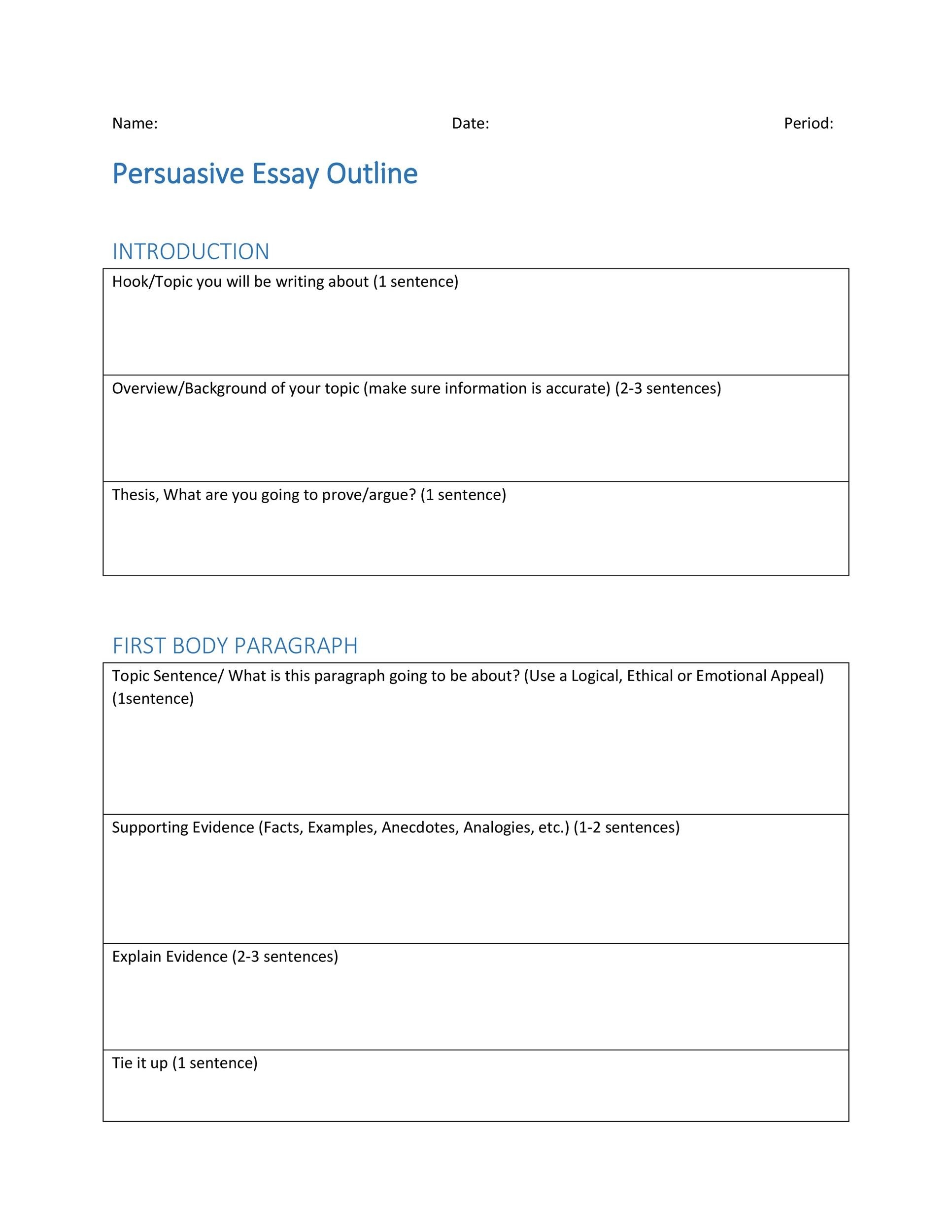 Free Printable Essay Outline Templates