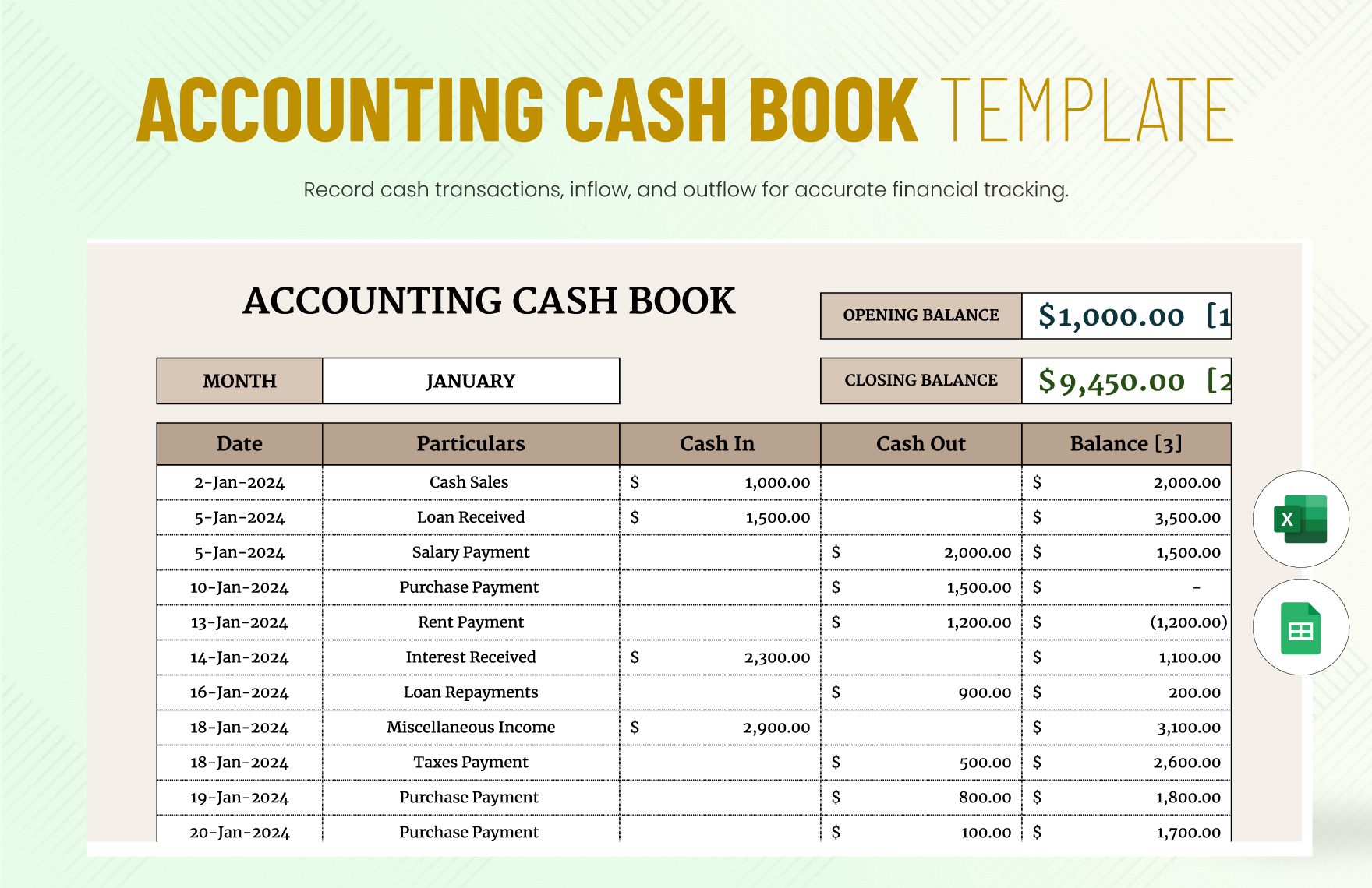 Free Printable Cash Book Templates