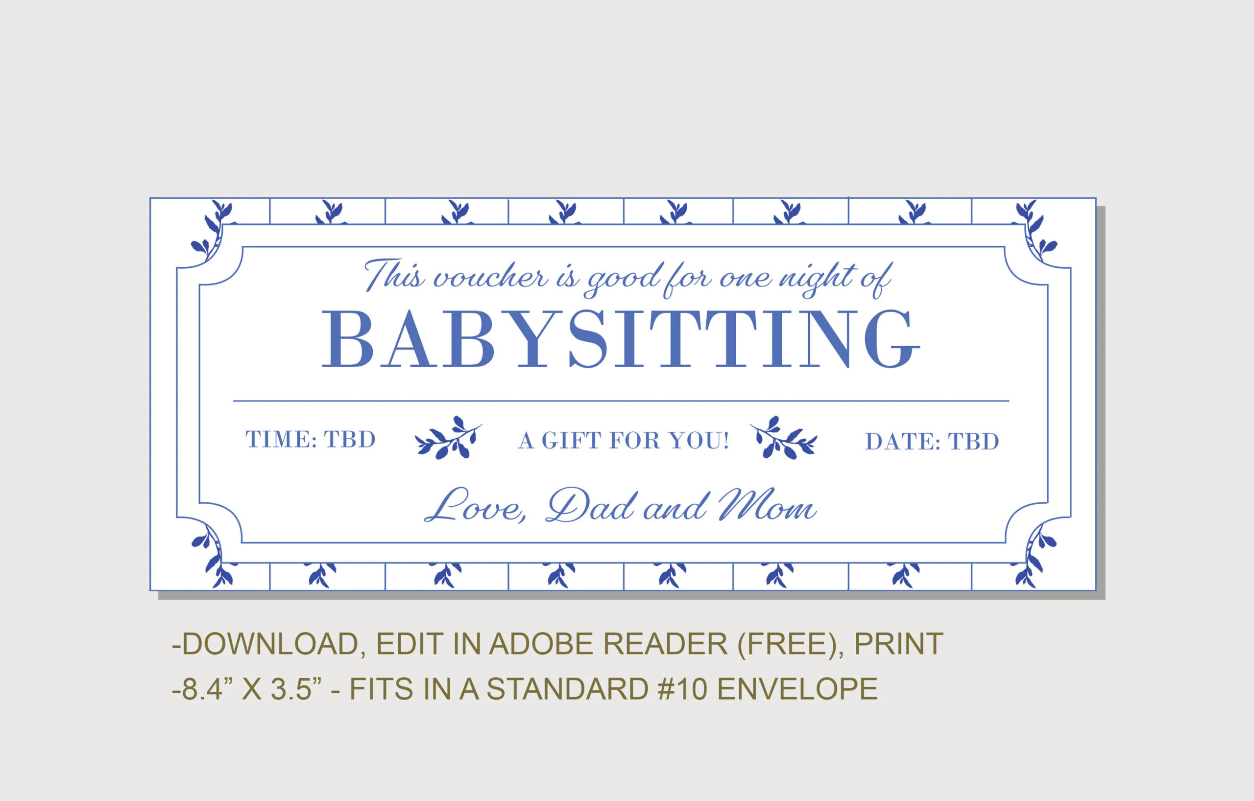 Babysitting Coupon Voucher INSTANT DOWNLOAD EDITABLE Text Printable Personalized Ticket Certificate Birthday Coupon anniversary Etsy
