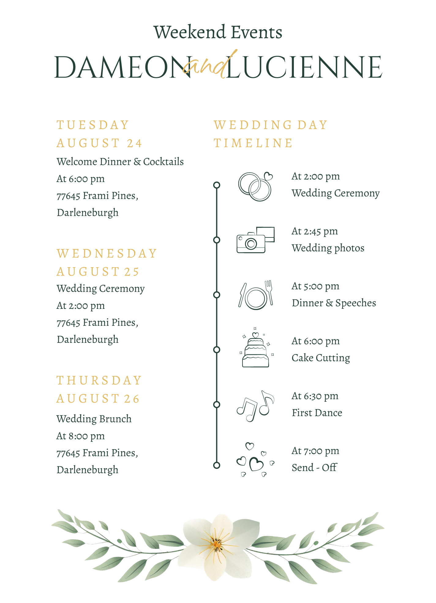 Free Printable Wedding Itinerary Templates