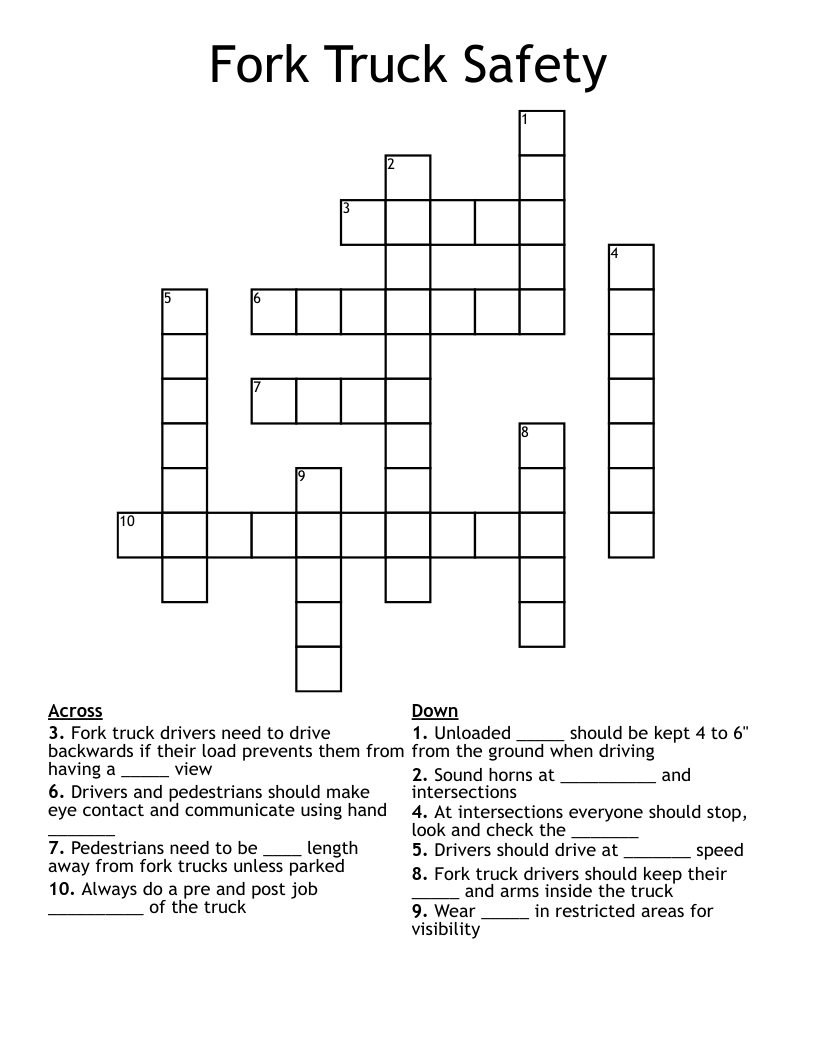 Fork Truck Safety Crossword WordMint Fork Truck Safety Crossword WordMint