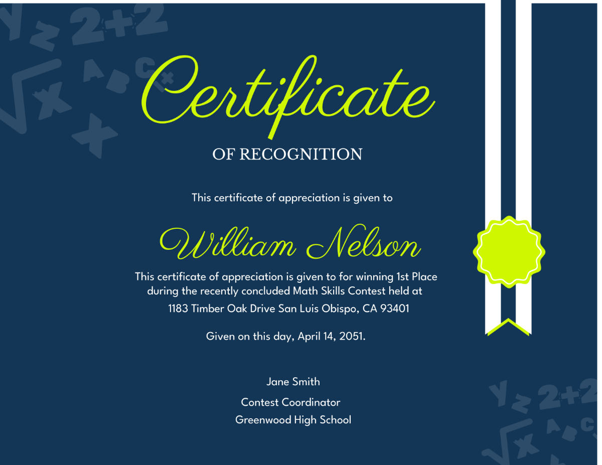 Free Printable Math Certificate Templates