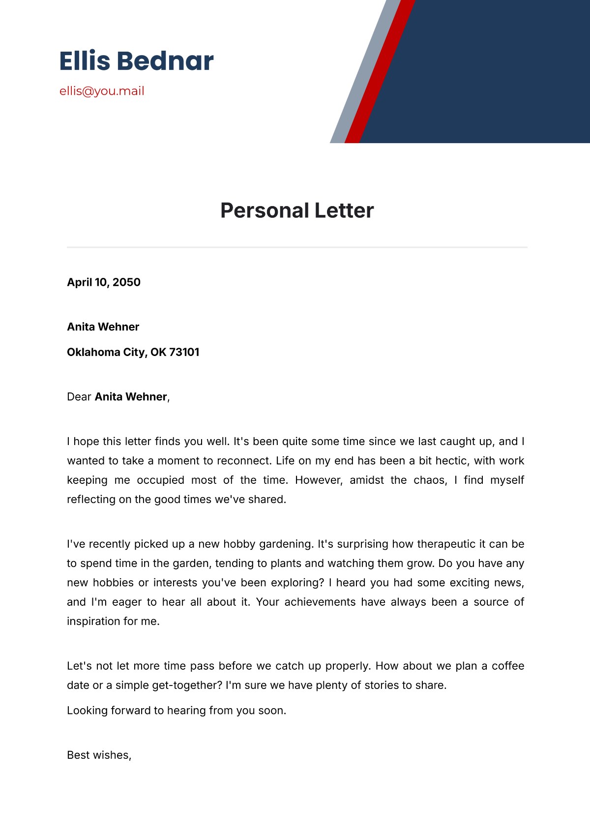 Free Personal Letter Templates Editable And Printable