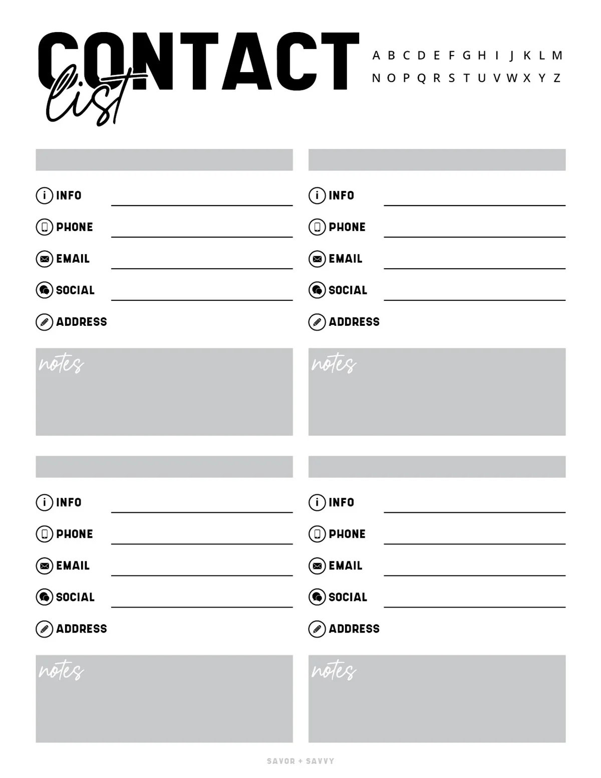 Free Printable Phone Directory Templates