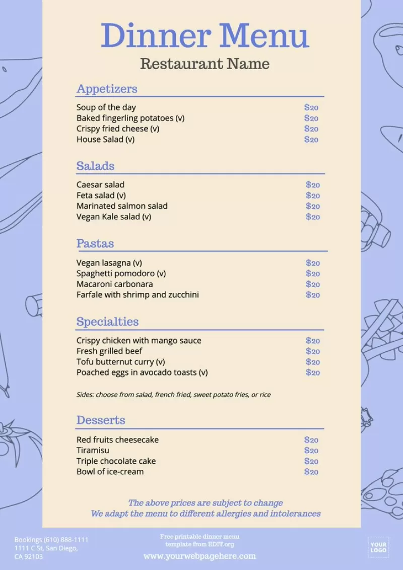 Free Printable Menu Templates