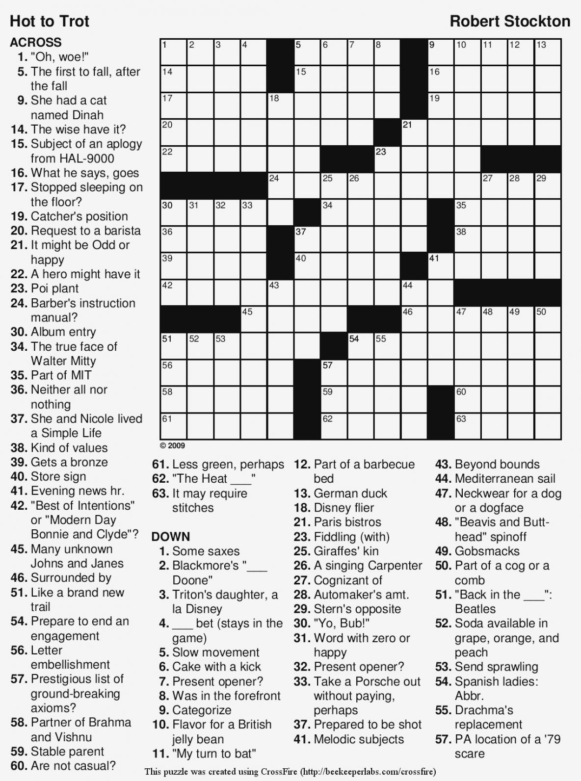Easy Crossword Puzzles Printable Large Print