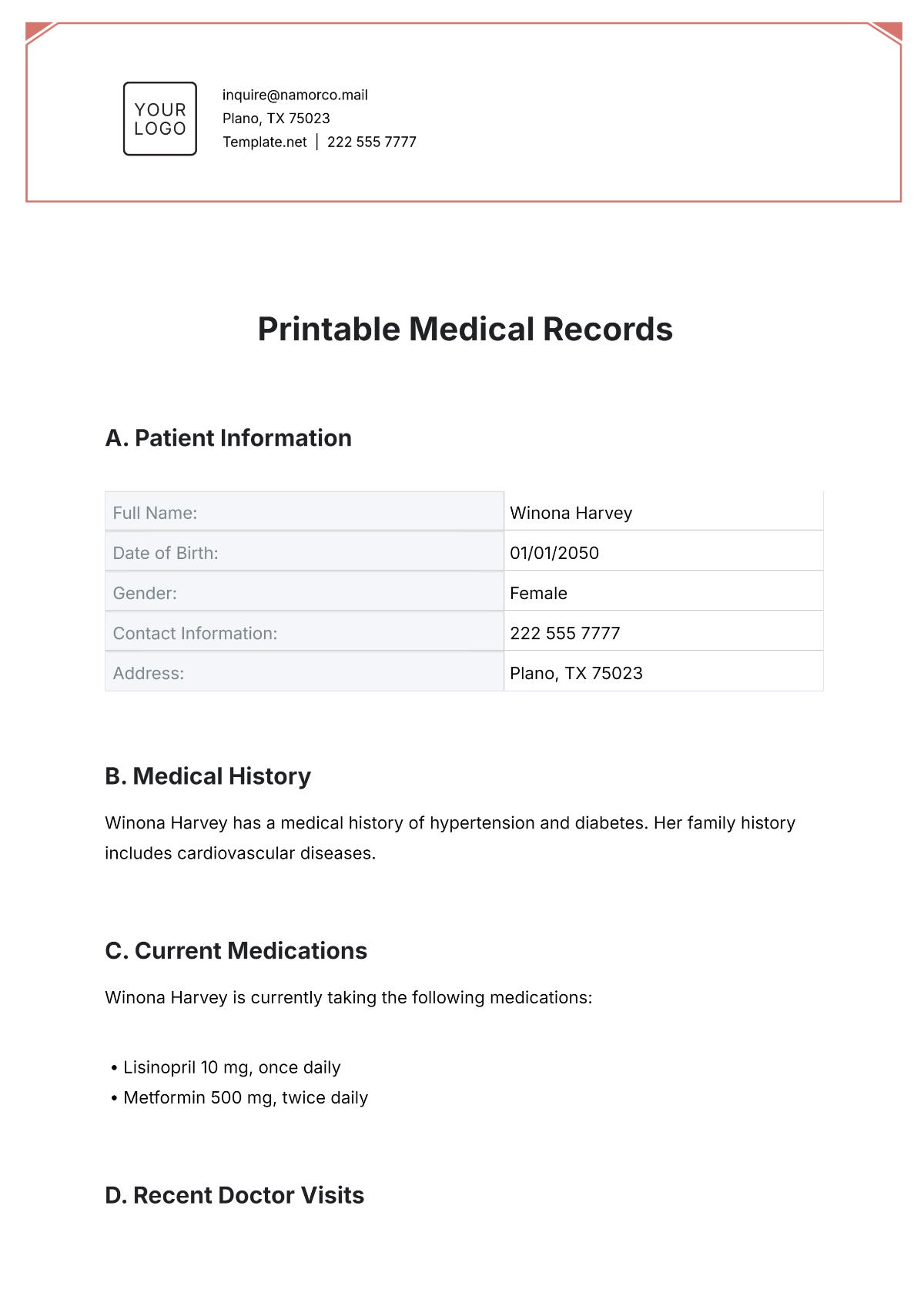 Free Printable Medical Records Template To Edit Online