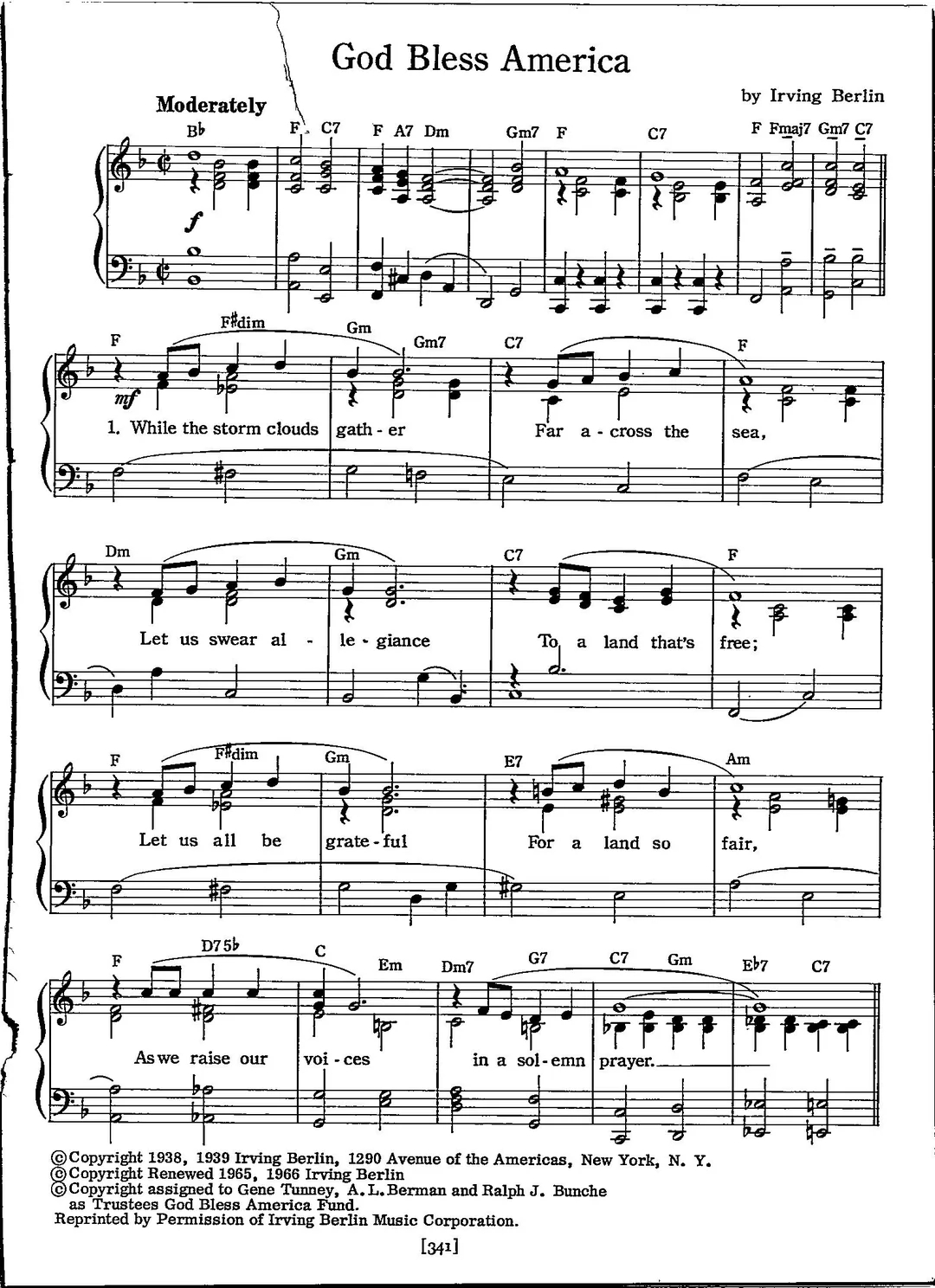 God Bless America Sheet Music Digital Patriotic Tune Key Of F For Piano And Voice Etsy Sweden
