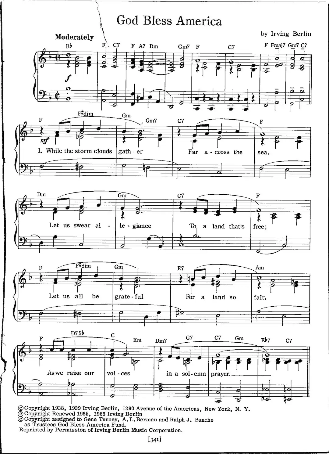 Free Piano Sheet Music For God Bless America Without Intro