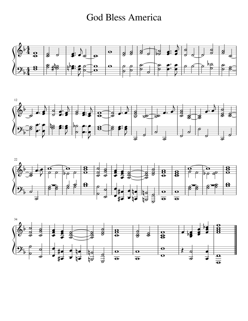 God Bless America Piano Sheet Music Free