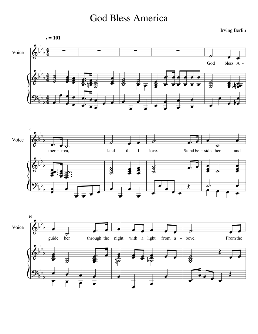 God Bless America Voice And Piano Sheet Music For Piano Piano Duo MuseScore
