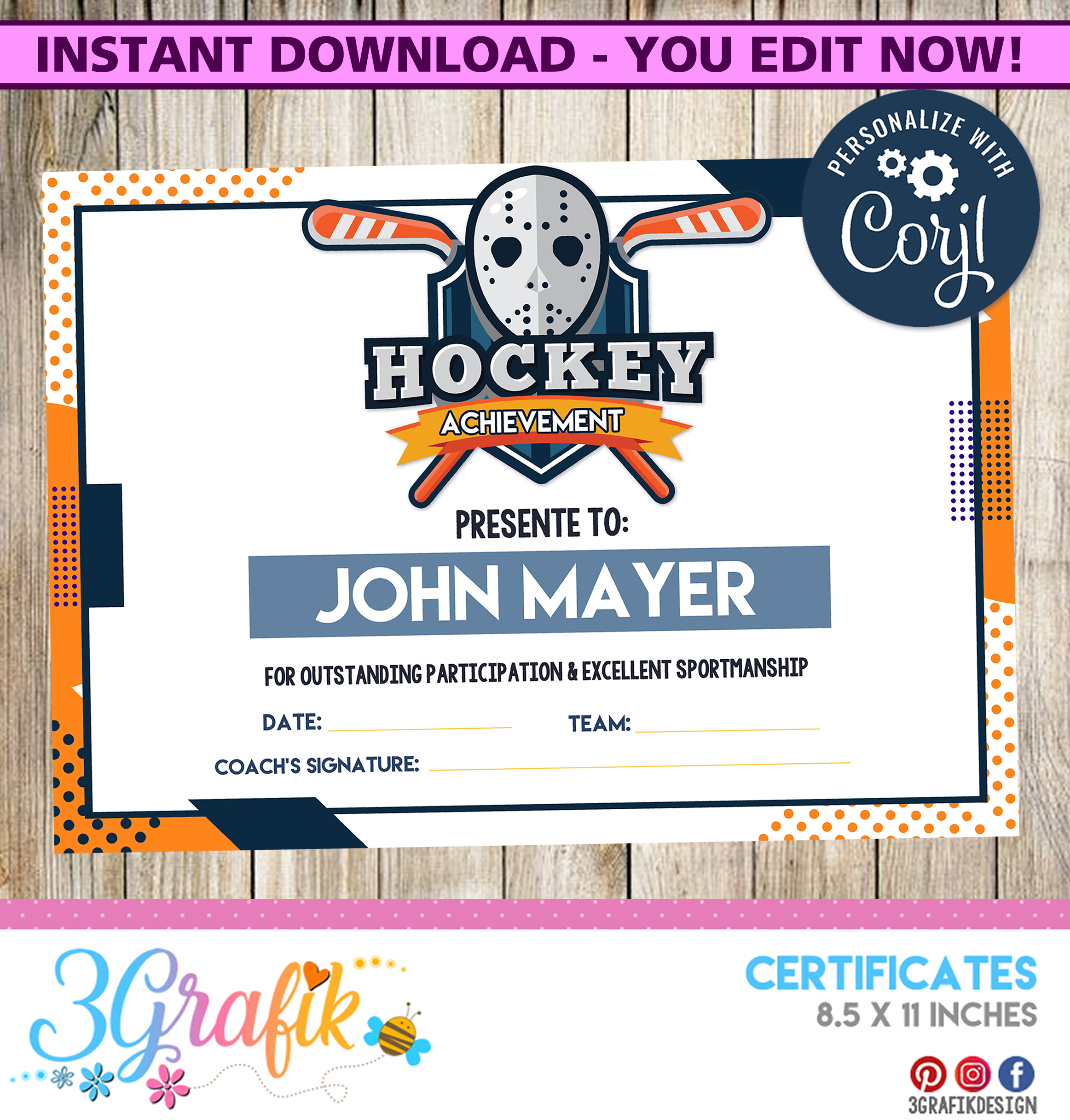 Hockey Digital Template Certificate 3Grafik Hockey Digital Template Certificate 3Grafik