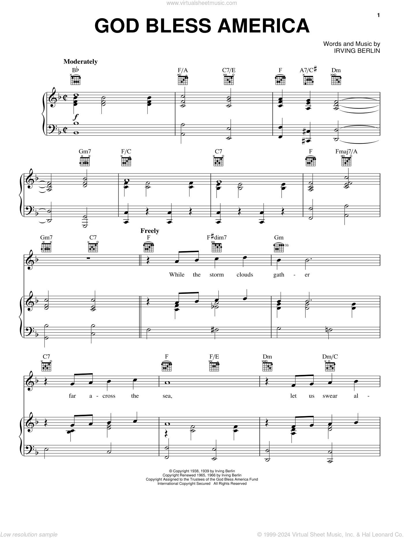 Irving Berlin'S God Bless America Sheet Music Free