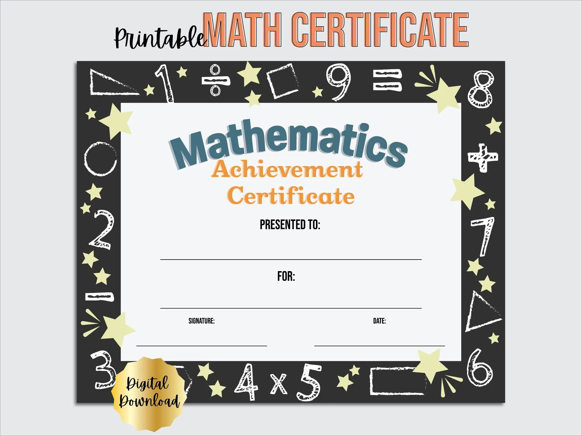 Math Certificate Award Of Recognition Template Editable PDF Digital Download Math Classroom Award End Of The Year Award Etsy
