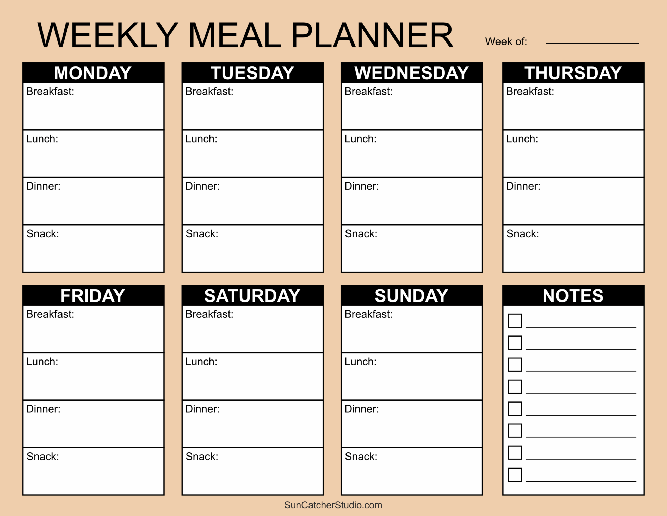 Free Printable Weekly Menu Templates