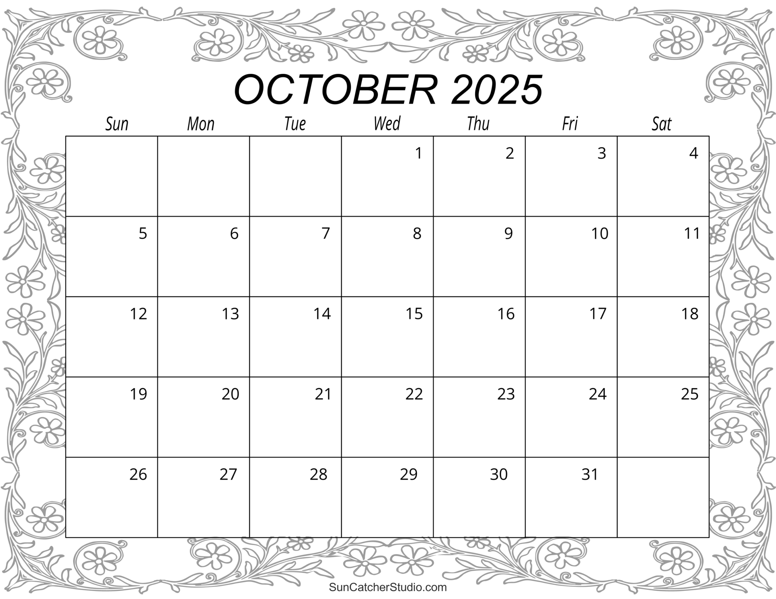 Calendar October 2025 Printable Free