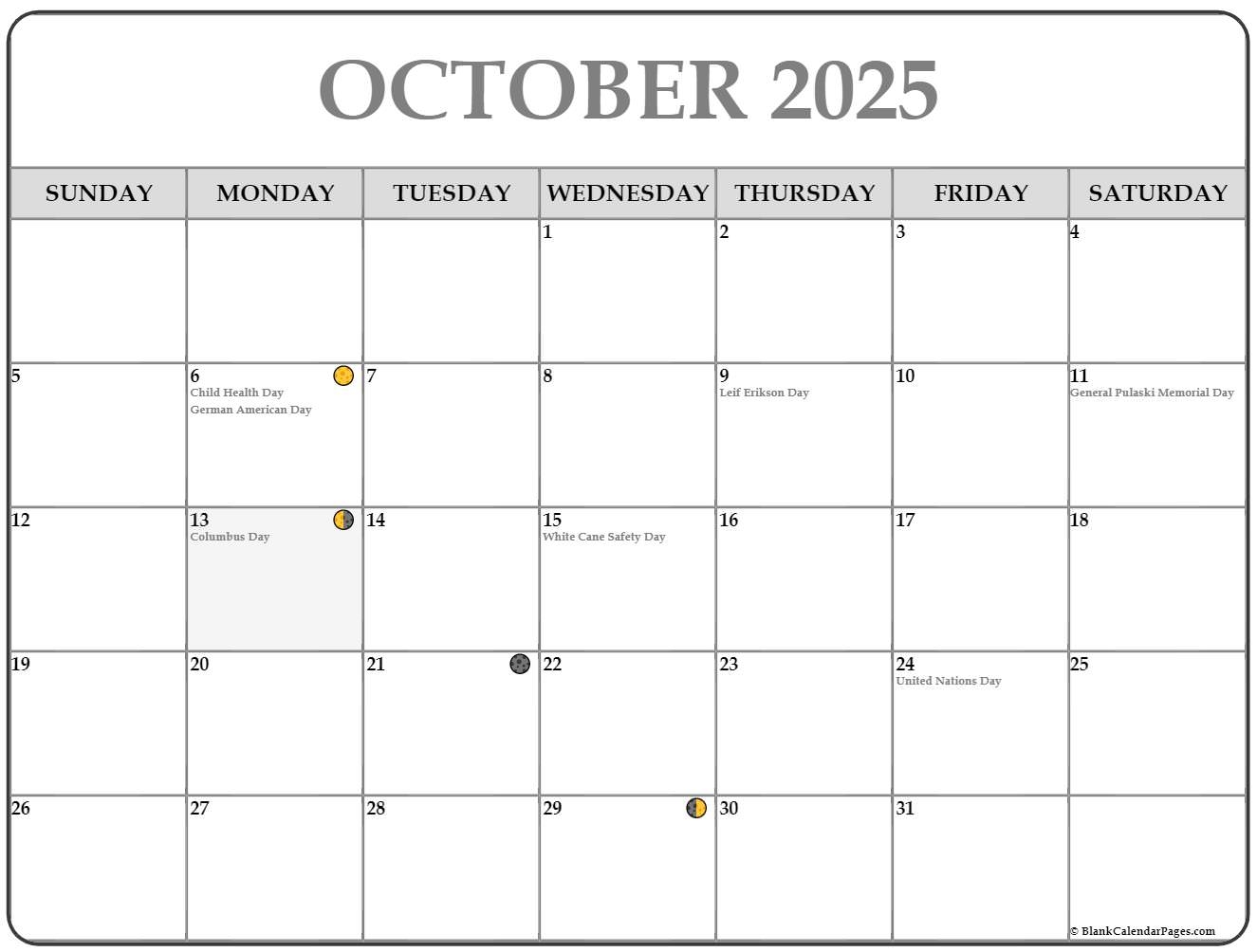 Moon Phases October 2025 Calendar