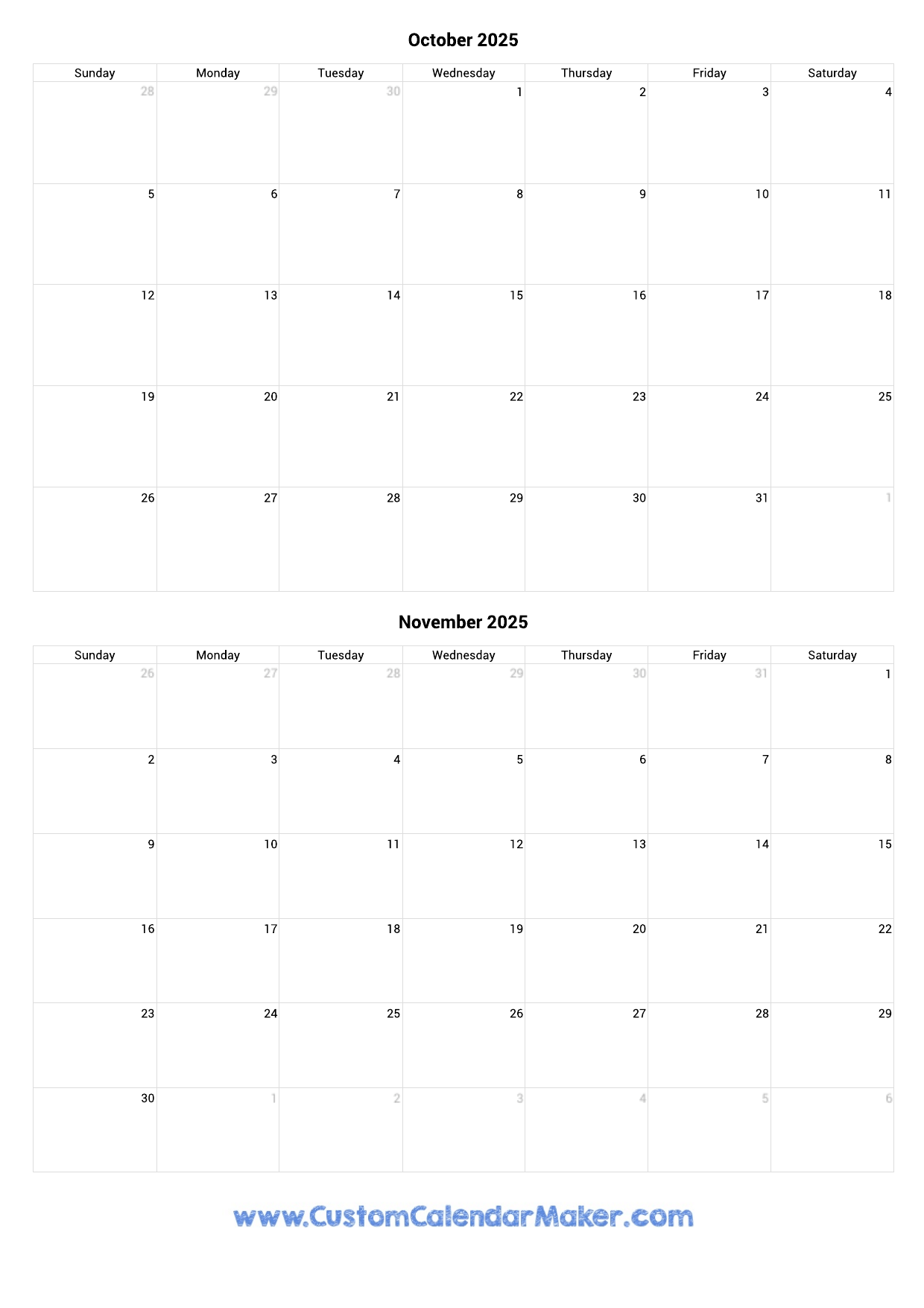 October And November Calendar 2025 October And November Calendar 2025