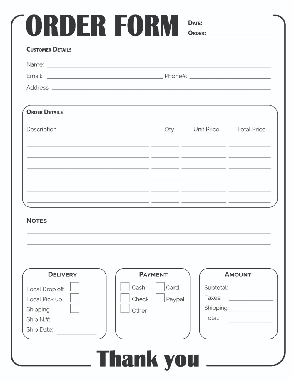 Printable Order Form Template 2 Options  Printable Order Form Template 2 Options