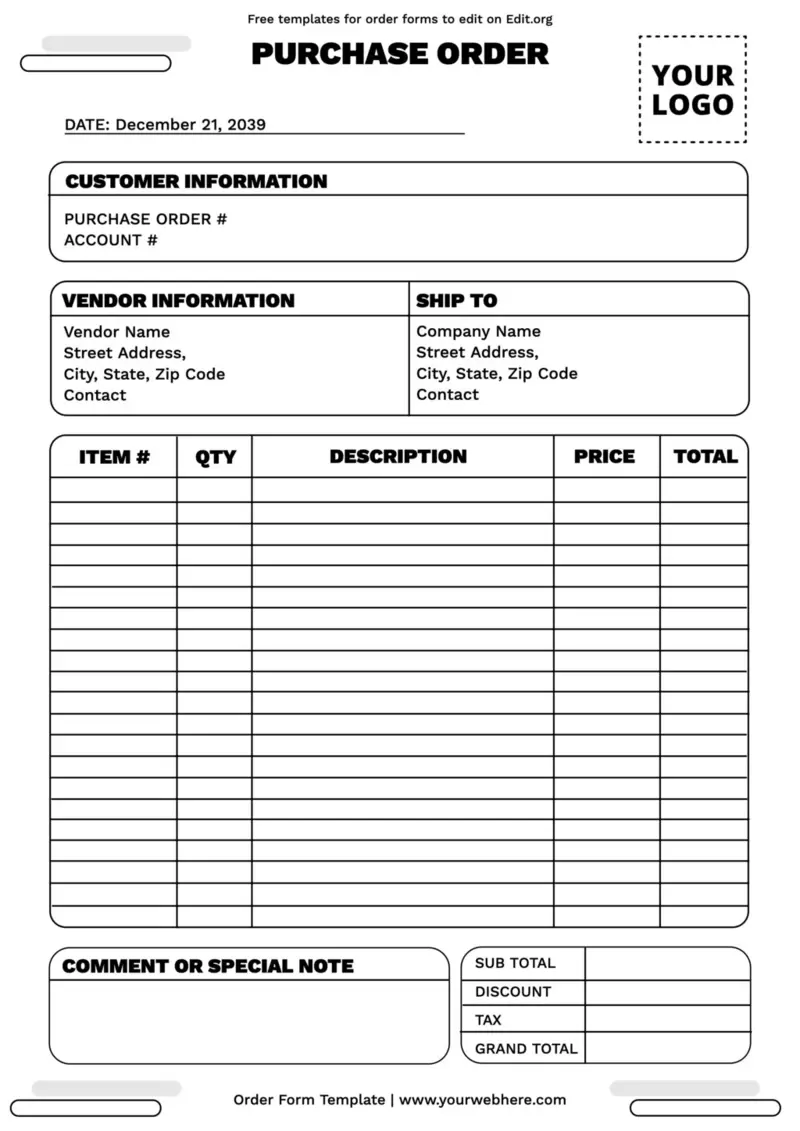 Free Printable Order Form Templates Free Printable Order Form Templates