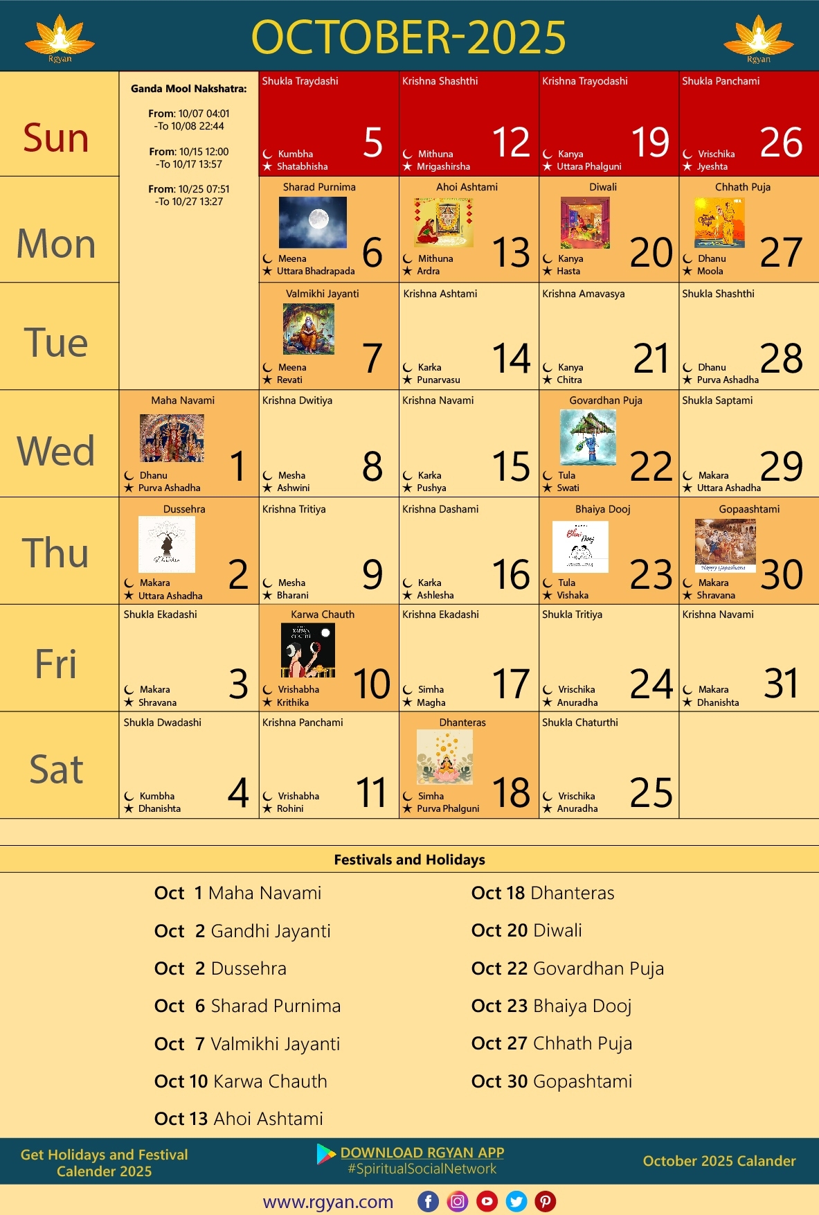 2025 October Calendar With Holidays