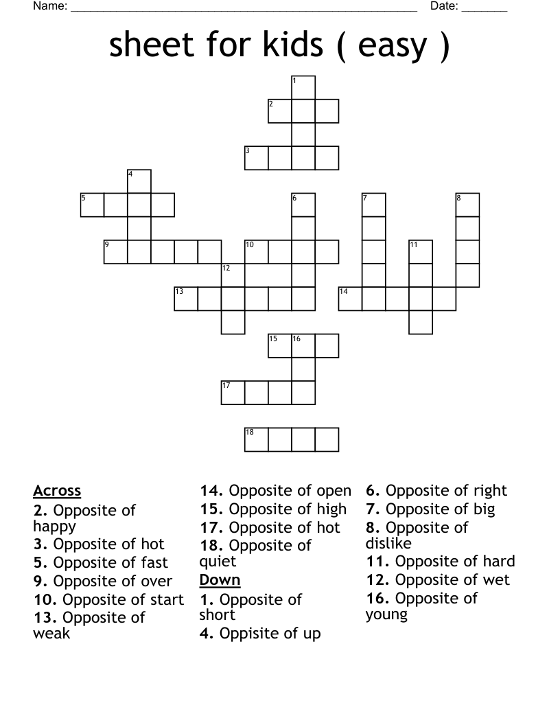 Easy Crossword Puzzles Printable With Answer
