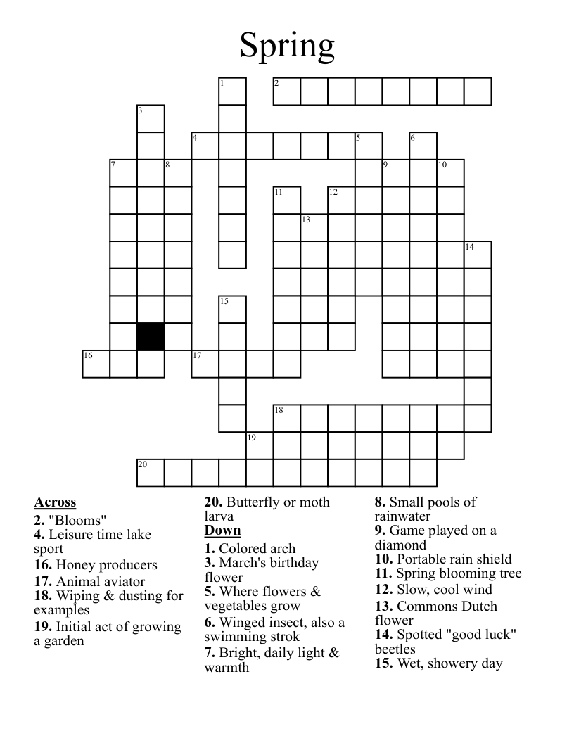 Easy Crossword Puzzles Printable For Spring